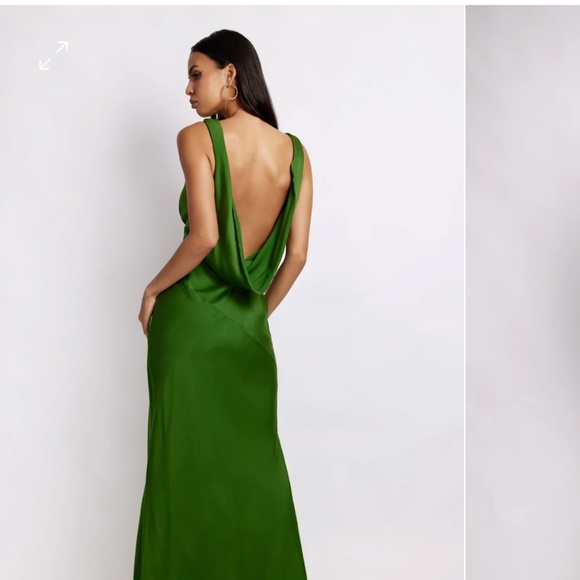 Nadia Maxi Satin Dress With Back Cowl - Emerald - Picture 2 of 2